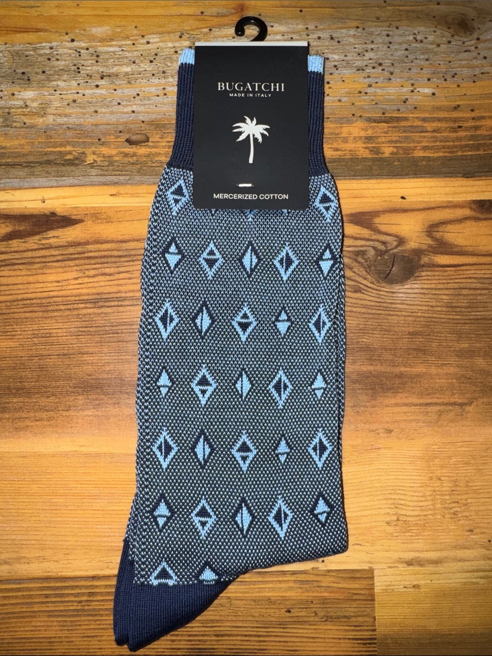 Bugatchi Navy & Light Blue Geometric Mercerized Cotton Dress Socks